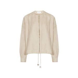 Reiss Solene Suede Bomber Jacket L Cream Tan Leather Zip-Up Designer Outerwear